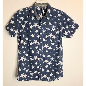 True Rock Short Sleeve Button Up Shirt Men's Size S Blue White Stars Americana
